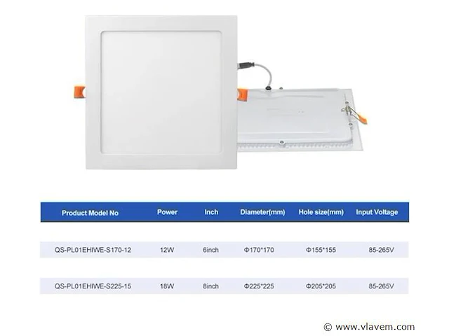 20 x led-paneel – vierkant inbouw – 18w – 6500k – koud wit - afbeelding 4 van  4