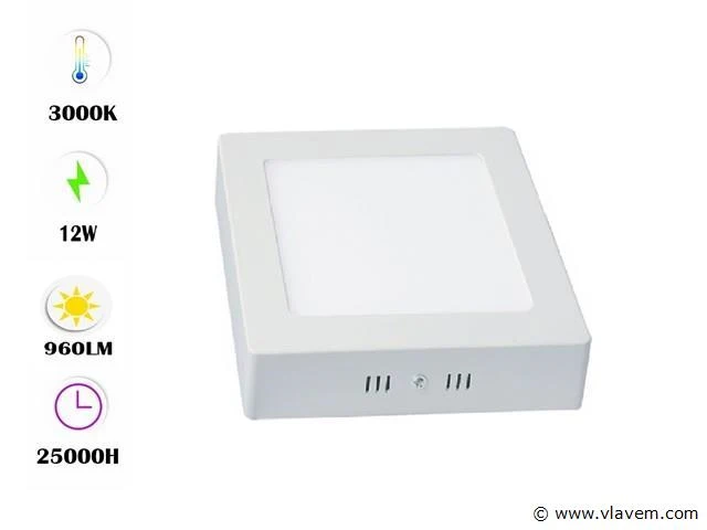 20 x led-paneel – vierkante opbouwmontage – 12w – 3000k – warm wit - afbeelding 1 van  4