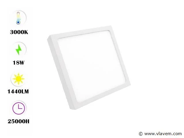 20 x led-paneel – vierkante opbouwmontage – 18w – 3000k – warm wit - afbeelding 2 van  4