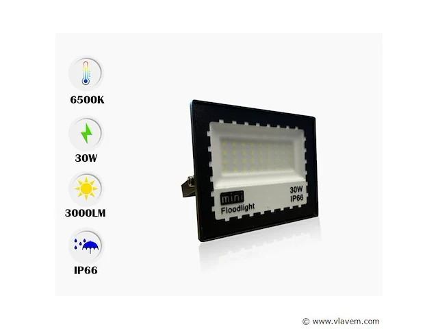 20 x led schijnwerper 30w mini – 6500k koud wit – ip65 – 2400 lm – smd - afbeelding 4 van  5