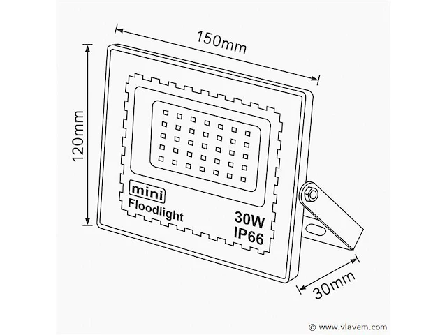20 x led schijnwerper 30w mini – 6500k koud wit – ip65 – 2400 lm – smd - afbeelding 5 van  5