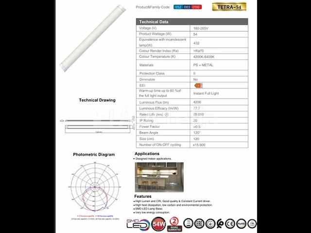 20 x led strip 54w – 150cm – 4000k neutraal wit – stofdicht – 30.000h - afbeelding 4 van  5