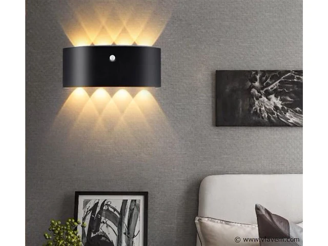 20 x led wandlamp met sensor – sw-2310-4 – 8w – 3500k warm wit – zwart – ip54 – aluminium - afbeelding 2 van  3