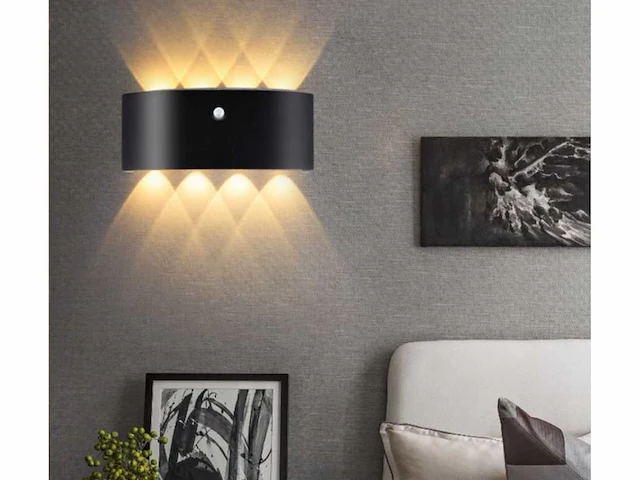 20 x led wandlamp met sensor – sw-2310-4 – 8w – 3500k warm wit – zwart – ip54 – aluminium - afbeelding 2 van  3