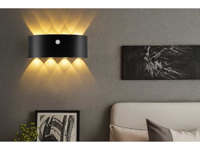 20 x led wandlamp met sensor – sw-2310-4 – 8w – 3500k warm wit – zwart – ip54 – aluminium - afbeelding 1 van  3