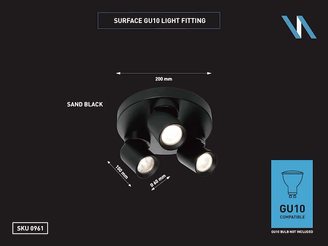 20 x rond gu10 opbouwspot armatuur triple cilinder zand zwart draaibaar - afbeelding 3 van  3
