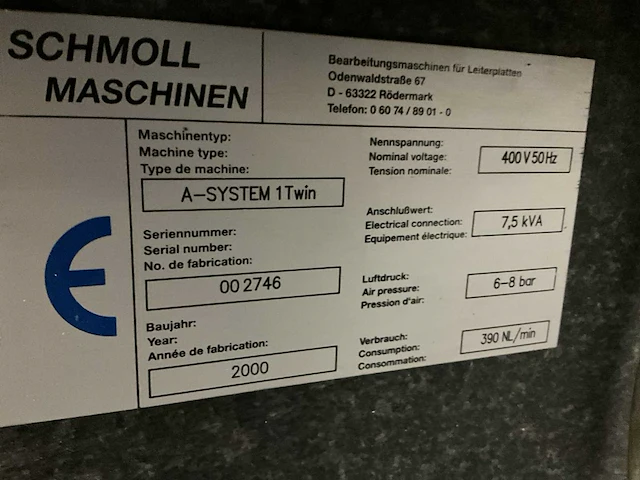 2000 schmoll machinen a-system 1 twin automatische boormachine twin spindel - afbeelding 3 van  11