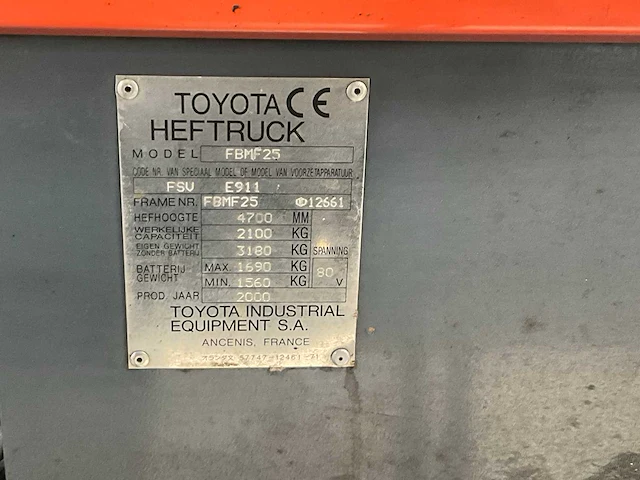 2000 toyota fbmf25 vorkheftruck - afbeelding 3 van  15