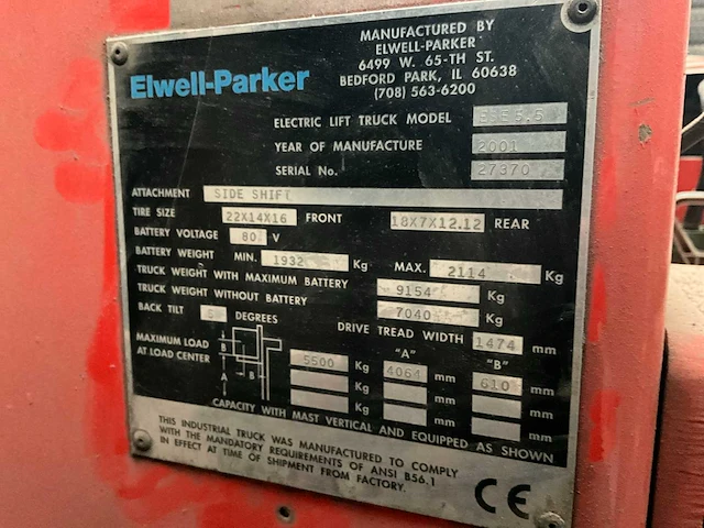 2001 elwell-parker ese 5.5 elektrische vorkheftruck - afbeelding 15 van  22