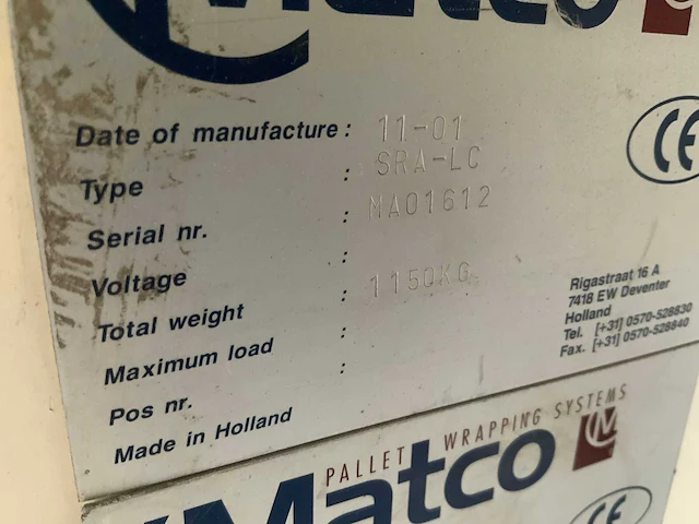2001 matco sra-lc semi-automatische palletfoliewikkelaar met aan- en afvoerrollenbaan - afbeelding 9 van  24