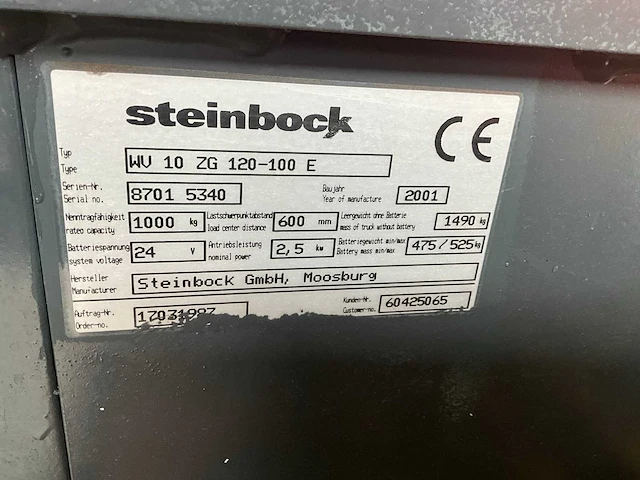 2001 steinbock wv 10 zg 120 stapelaar elektrisch - afbeelding 10 van  11