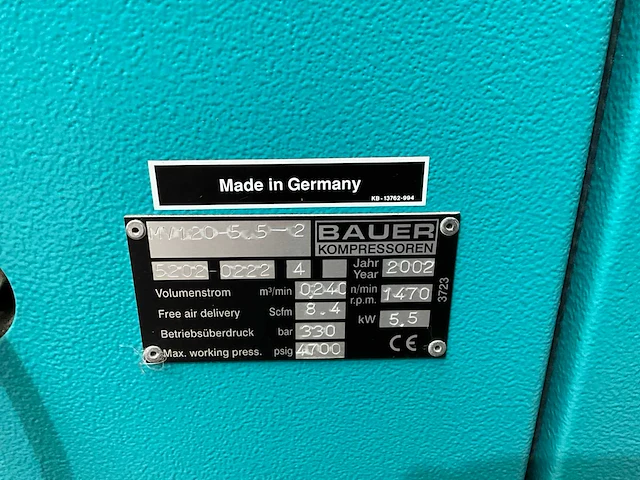 2002 bauer mv120-5.5-2 luchtcompressor - afbeelding 7 van  9
