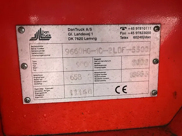 2002 dantruck 9660vh vorkheftruck - afbeelding 11 van  19