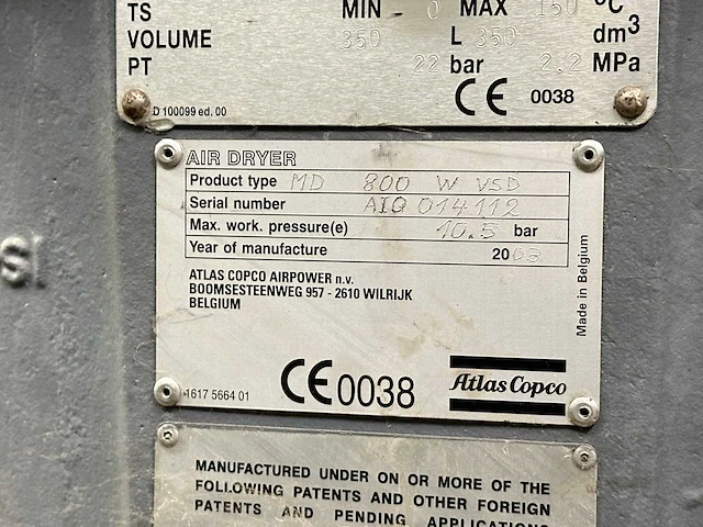 2003 atlas copco md 800 w vsd-luchtdroger - afbeelding 8 van  13
