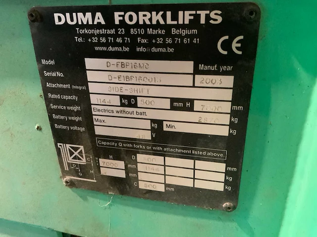 2003 duma forklifts d-fbp 16 mc elektrische vorkheftruck - afbeelding 8 van  8