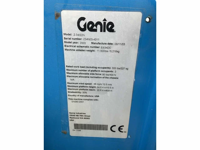 2003 genie z34/22n hoogwerker - afbeelding 4 van  13
