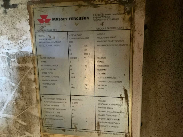 2003 massey ferguson p40p1 stroomgenerator - afbeelding 6 van  6