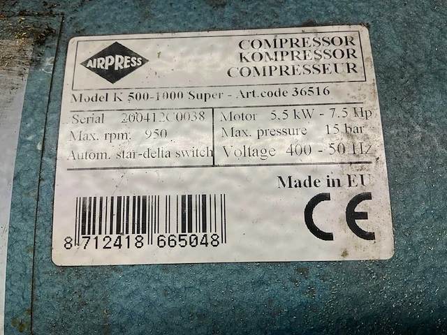 2004 airpress k500-1000 luchtcompressor - afbeelding 6 van  15