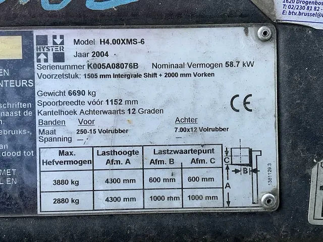 2004 hyster h4.00xms-6 vorkheftruck - afbeelding 8 van  16