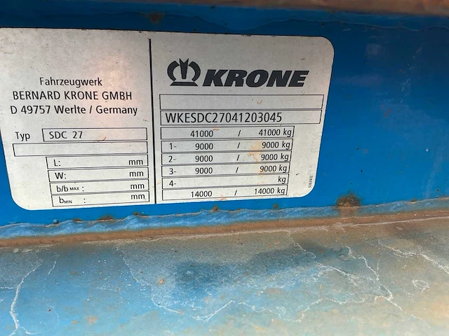 2004 krone sd 27 oplegger met containerchassis - afbeelding 13 van  13