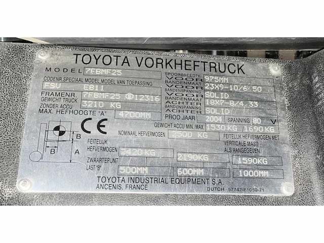 2004 toyota 7fbmf25 vorkheftruck - afbeelding 10 van  19