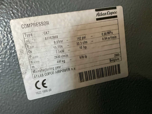 2005 atlas copco gx7 luchtcompressor - afbeelding 4 van  5