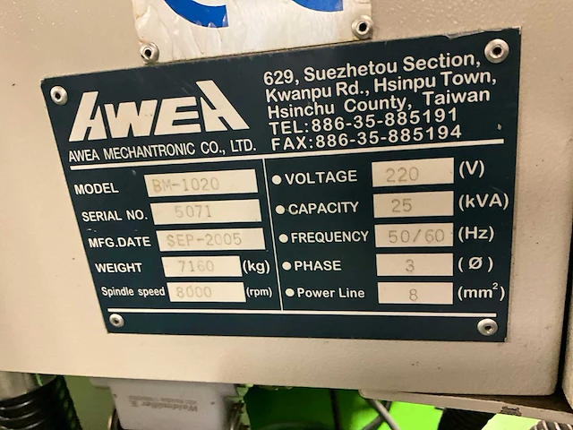 2005 awea bm-1020 cnc universele bewerkingscentra - afbeelding 17 van  21