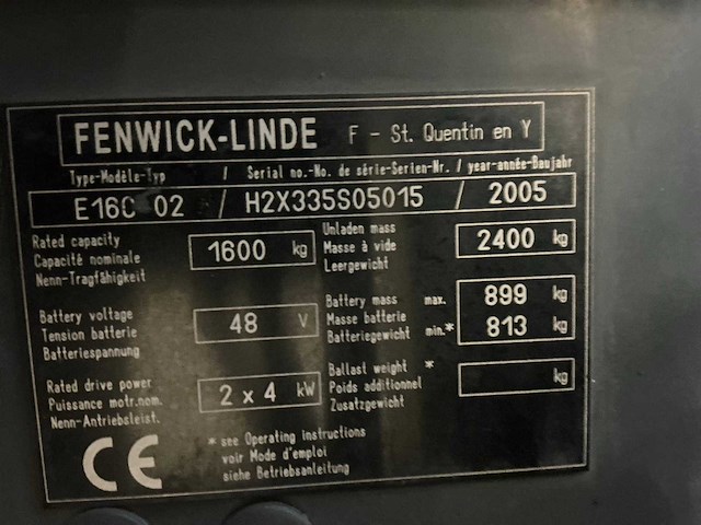 2005 linde-fenwick e16c-02 vorkheftruck - afbeelding 1 van  60