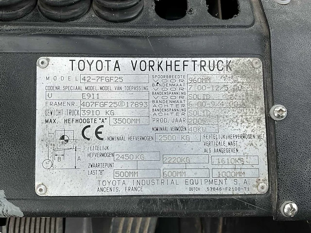 2005 toyota 42-7fgf25 vorkheftruck - afbeelding 14 van  21