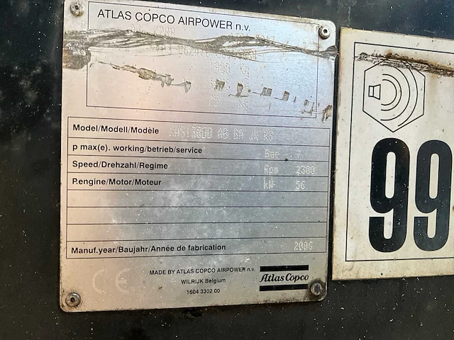 2006 atlas copco xas136 mobiele luchtcompressor - afbeelding 8 van  16