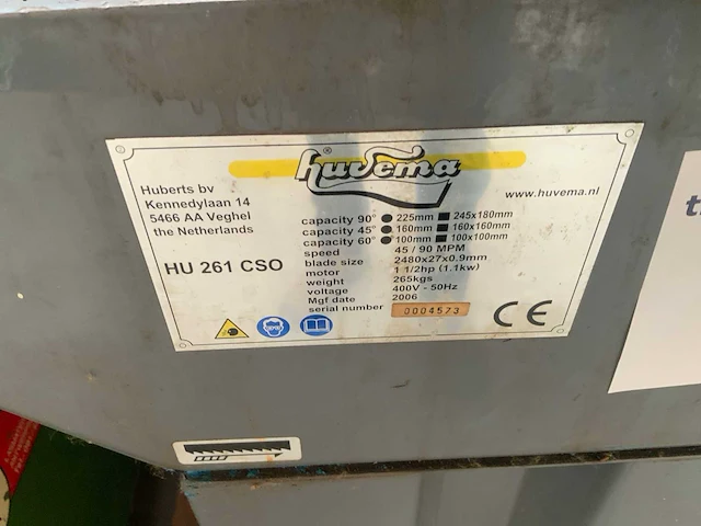 2006 huvema hu 261 cu bandzaagmachine - afbeelding 10 van  10