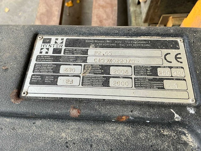 2006 hyster p2.0s elektrische palletwagen - afbeelding 4 van  4