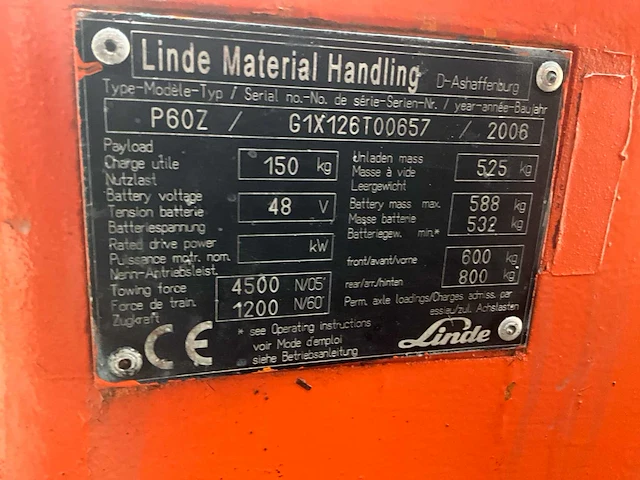 2006 linde p60z elektrische industriële trekker - afbeelding 8 van  16