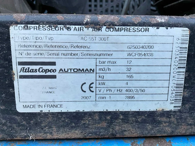 2007 atlas copco ac55t300t luchtcompressor - afbeelding 3 van  12