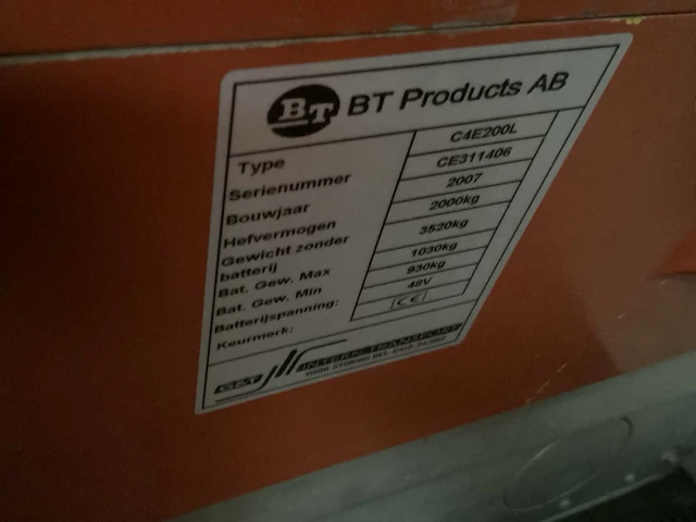 2007 bt c4e200l vorkheftruck - afbeelding 7 van  18