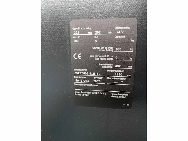 2007 crown we2300s-1.25-tl disselboomstapelaar - afbeelding 3 van  15