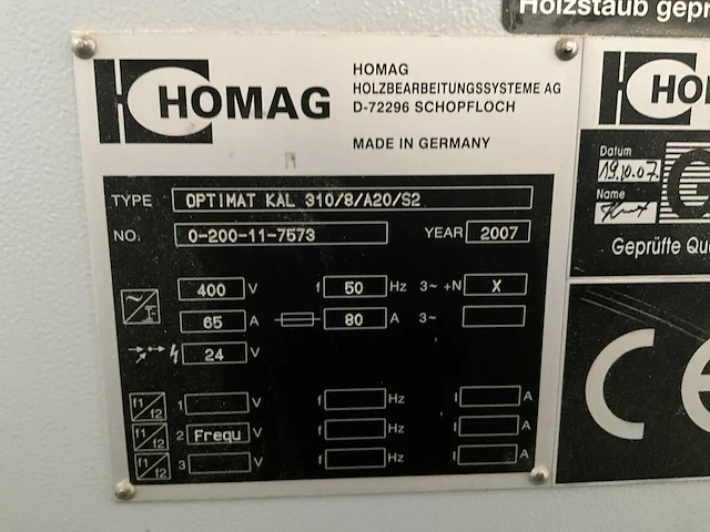 2007 homag optimat kal 310/8/a20/s2 kantaanlijmmachine - afbeelding 17 van  25