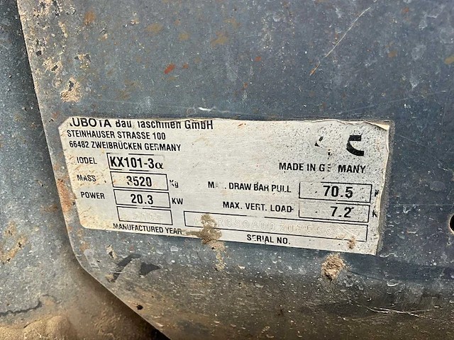 2007 kubota kx101-3 minigraafmachine - afbeelding 16 van  18