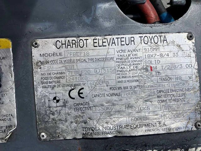 2007 toyota 7fbef18 elektrische vorkheftruck - afbeelding 40 van  45