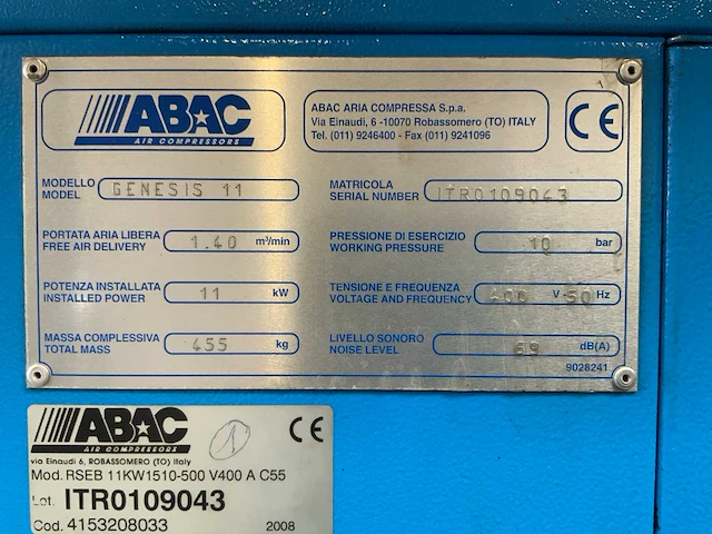 2008 abac genesis 11 luchtcompressor - afbeelding 6 van  8