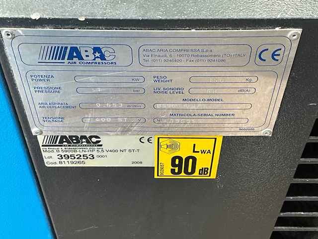 2008 abac s line silent hp 5.5 luchtcompressor - afbeelding 9 van  10