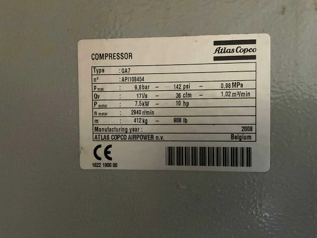 2008 atlas copco ga7 luchtcompressor - afbeelding 4 van  6