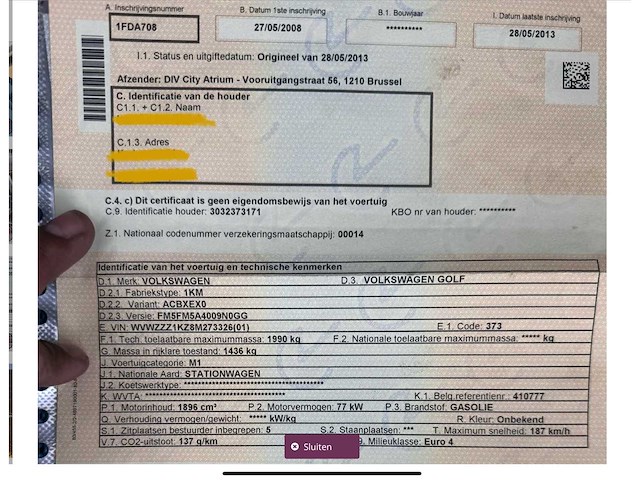 2008 volkswagen golf 5 stationwagen - afbeelding 20 van  27