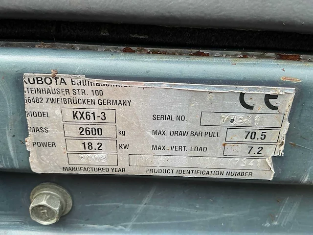 2009 kubota kx61-3 minigraafmachine - afbeelding 6 van  27