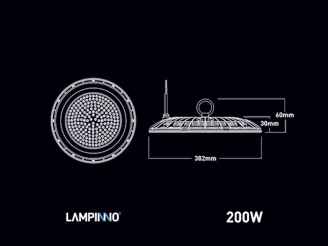 200w 6500k led ufo highbay slim waterdicht met lens (40x) - afbeelding 4 van  6