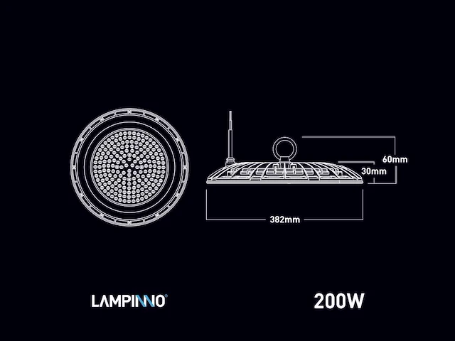 200w 6500k led ufo highbay waterdicht met lens (40x) - afbeelding 4 van  6