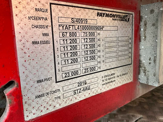 2010 feymonville stz 4au oplegger dieplader - afbeelding 9 van  19