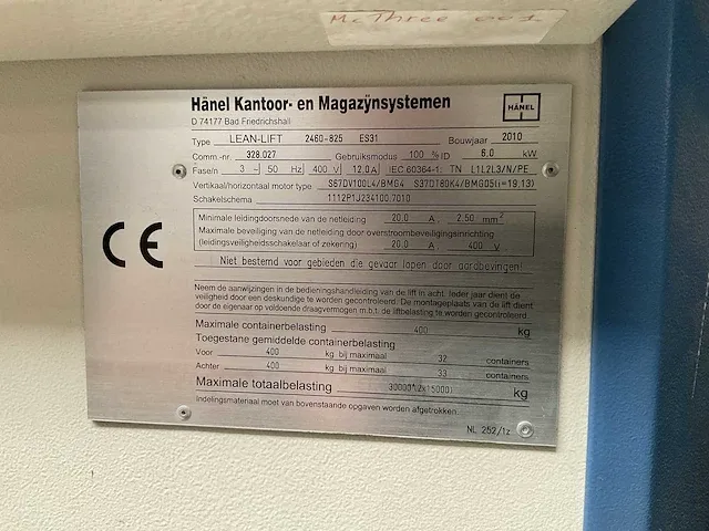 2010 hänel lean-lift 2460-825 es31 automatische magazijnkast - afbeelding 3 van  4