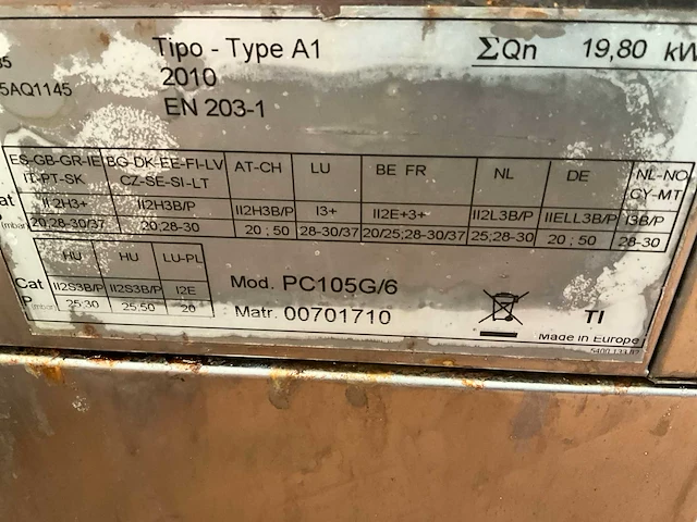 2010 tecnoinox pc 105g/6 a1 6-pits gas fornuis - afbeelding 3 van  3