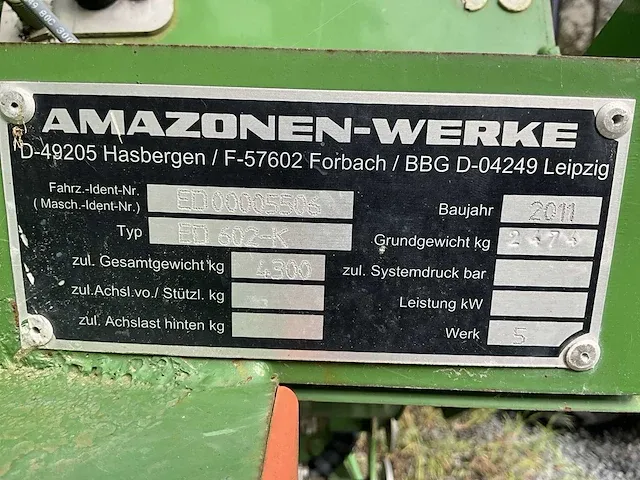 2011 amazone-werke ed602k precisiezaaimachine - afbeelding 2 van  10